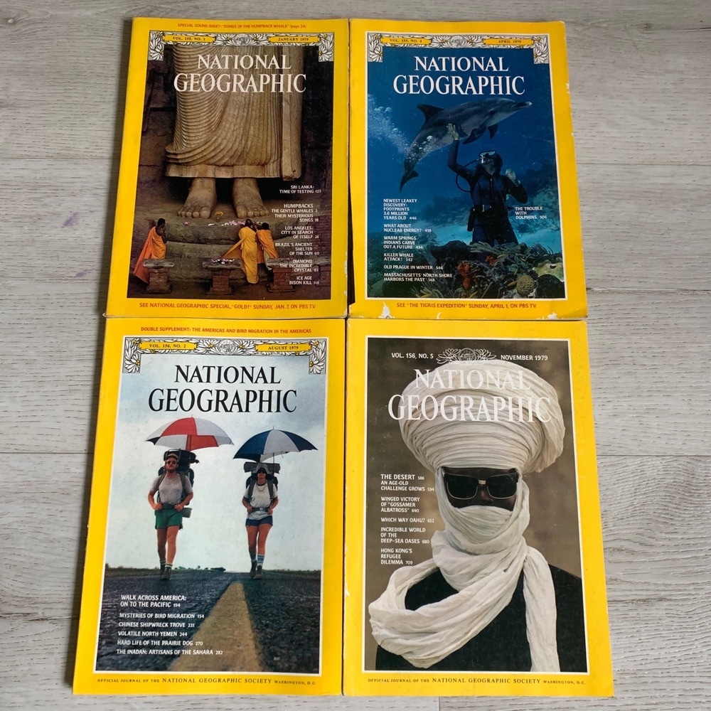 Vintage National Geographic 1979 Magazine Lot of 4 with Humpback‎ Whale Record